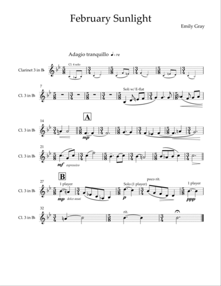 February Sunlight for Clarinet Choir (Parts) Clarinet Choir scores gallery preview page 4