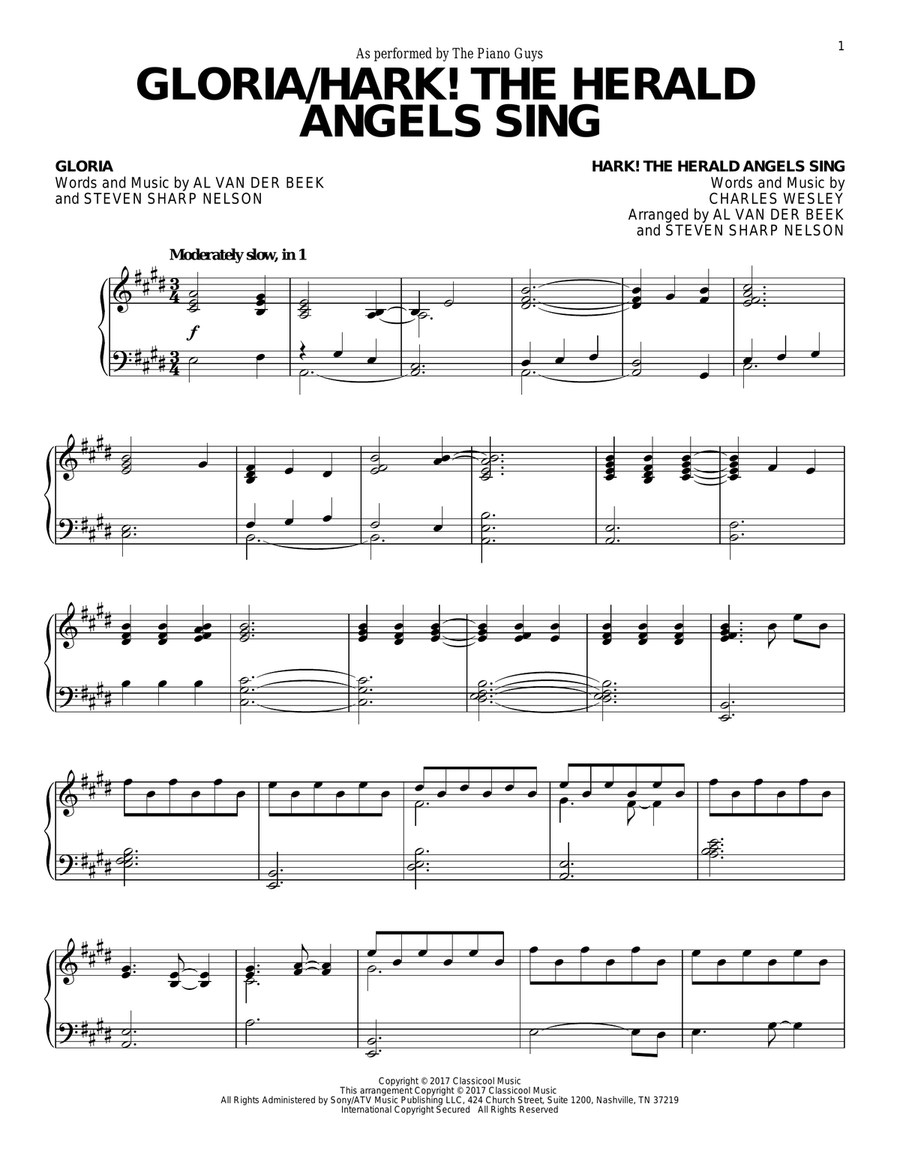 Gloria/Hark! The Herald Angels Sing Voice scores gallery preview page 1