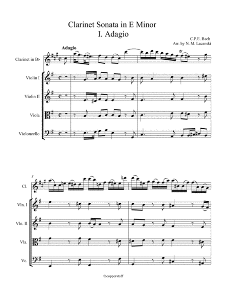 Sonata in E Minor for Clarinet and String Quartet I. Adagio Chamber Orchestra scores gallery preview page 2