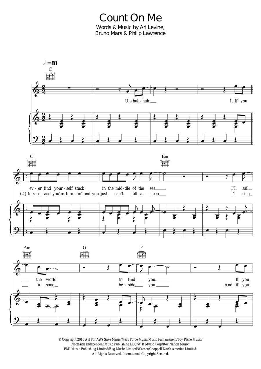 Count On Me Piano, Vocal, Guitar scores gallery preview page 1