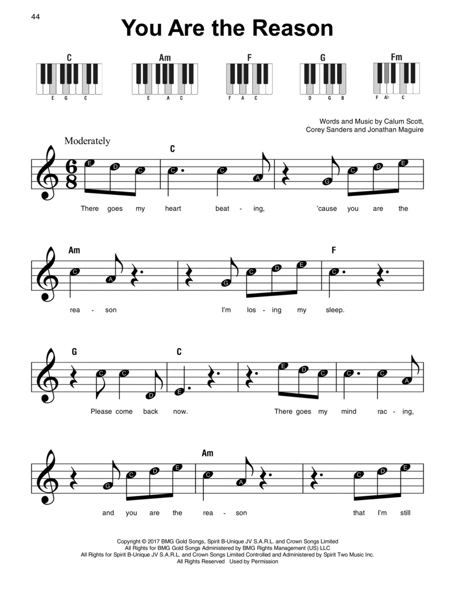 You Are The Reason Easy Piano scores gallery preview page 1