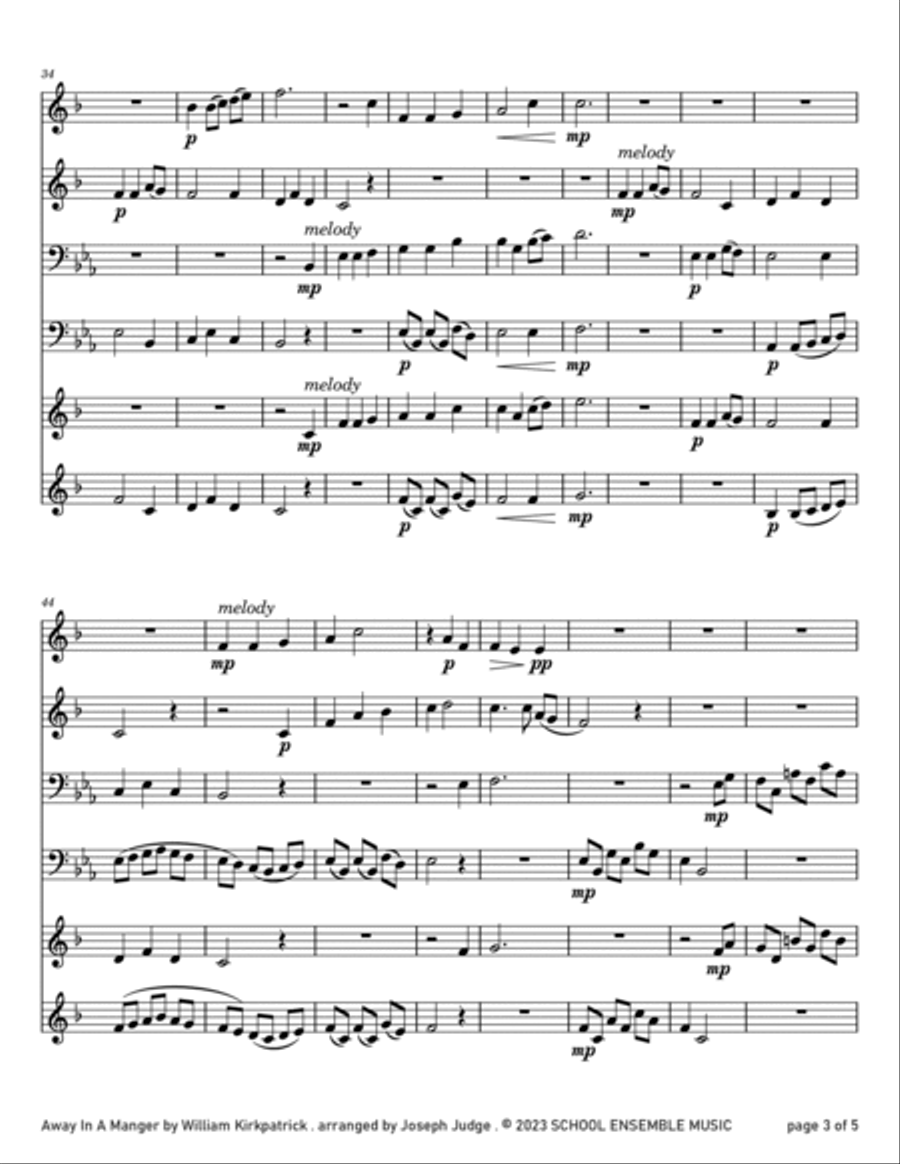 Away In A Manger for Brass Quartet in Schools Brass Quartet scores gallery preview page 3