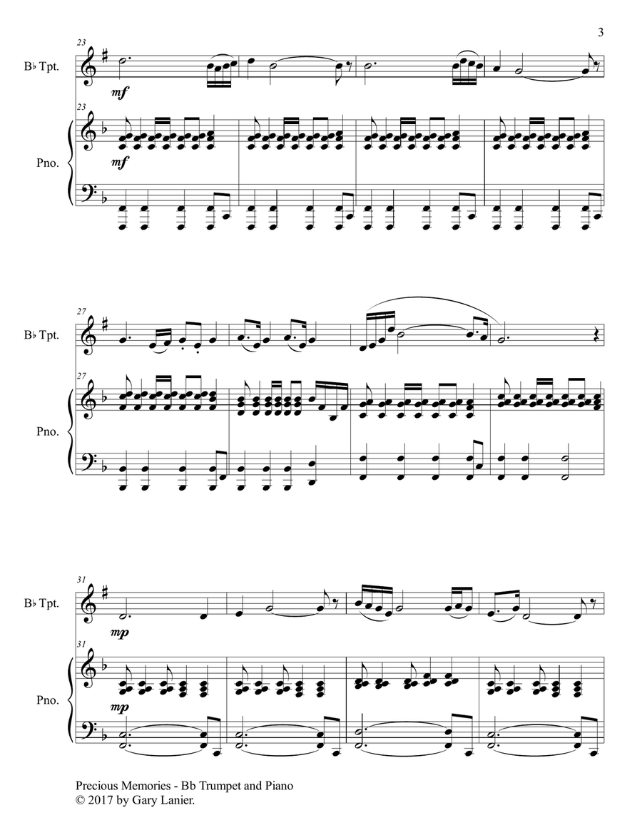 Precious Memories (Duet – Bb Trumpet & Piano with Score/Part) Trumpet Duet scores gallery preview page 4