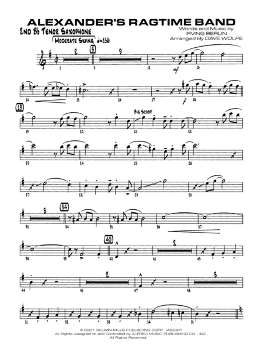 Alexander's Ragtime Band: 2nd B-flat Tenor Saxophone Jazz Ensemble scores gallery preview page 1