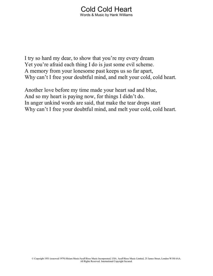 Cold, Cold Heart Voice scores gallery preview page 1