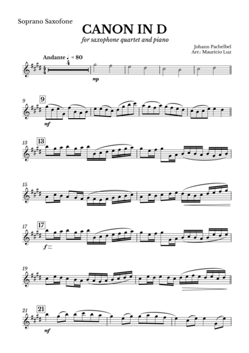 Canon in D for Saxophone Quartet and Piano with chords image number null