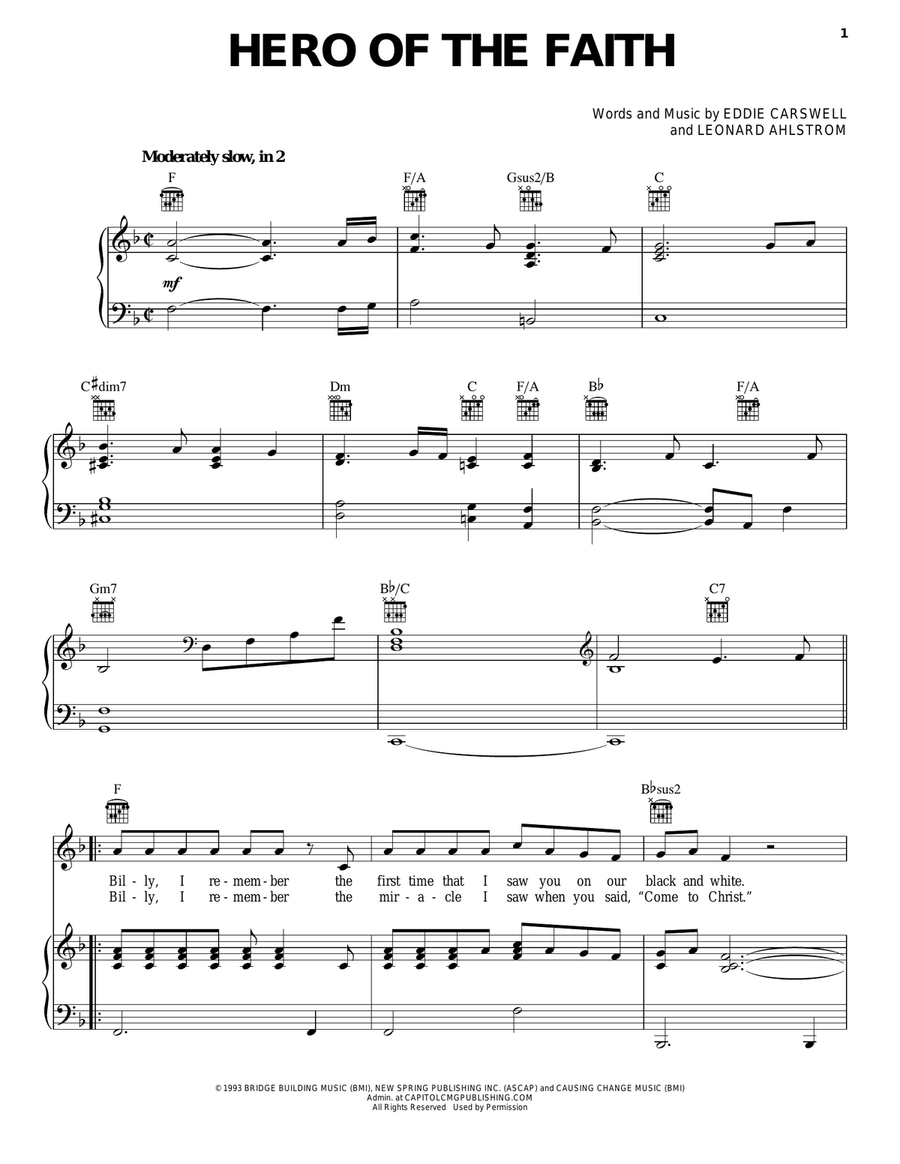 Hero Of The Faith Piano, Vocal, Guitar scores gallery preview page 1