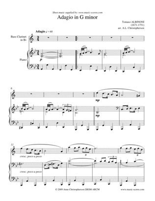 Book cover for Albinoni Adagio - Bass Clarinet and Piano