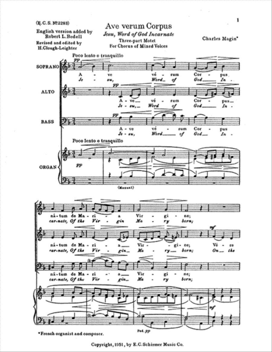 Ave verum Corpus (Jesu, Word of God Incarnate) 3-Part scores gallery preview page 1