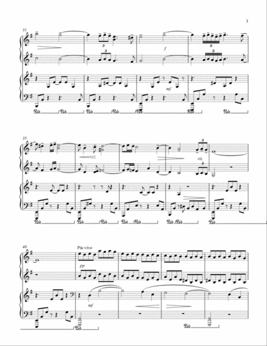 Elegie by Rachmaninoff, arranged for 4 hands and transposed by T.Heeb Piano scores gallery preview page 3