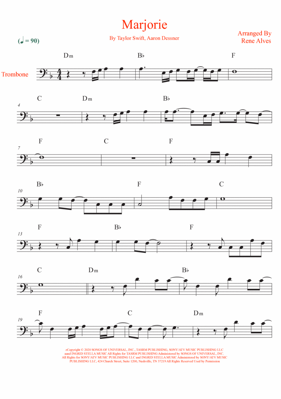 Marjorie Trombone Solo scores gallery preview page 1