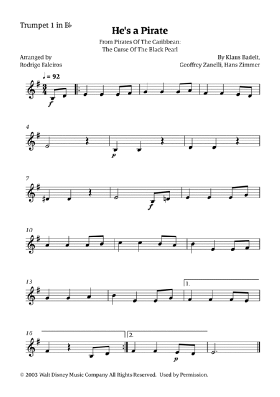 He's A Pirate Trumpet Duet scores gallery preview page 2