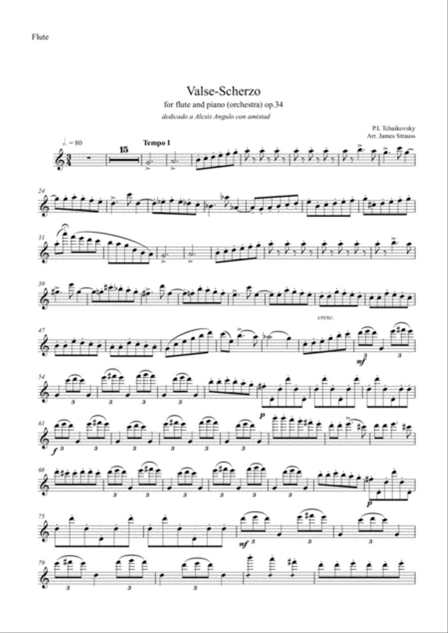 Valse - Scherzo op.34 for flute and piano Flute Solo scores gallery preview page 1