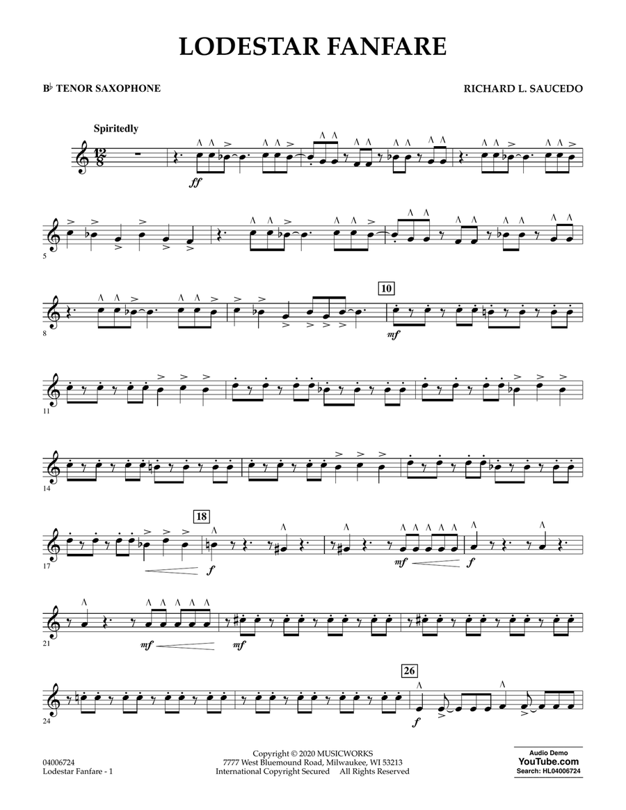Lodestar Fanfare - Bb Tenor Saxophone Concert Band scores gallery preview page 1