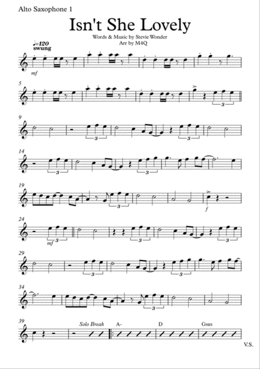 Isn't She Lovely Woodwind Quartet scores gallery preview page 6