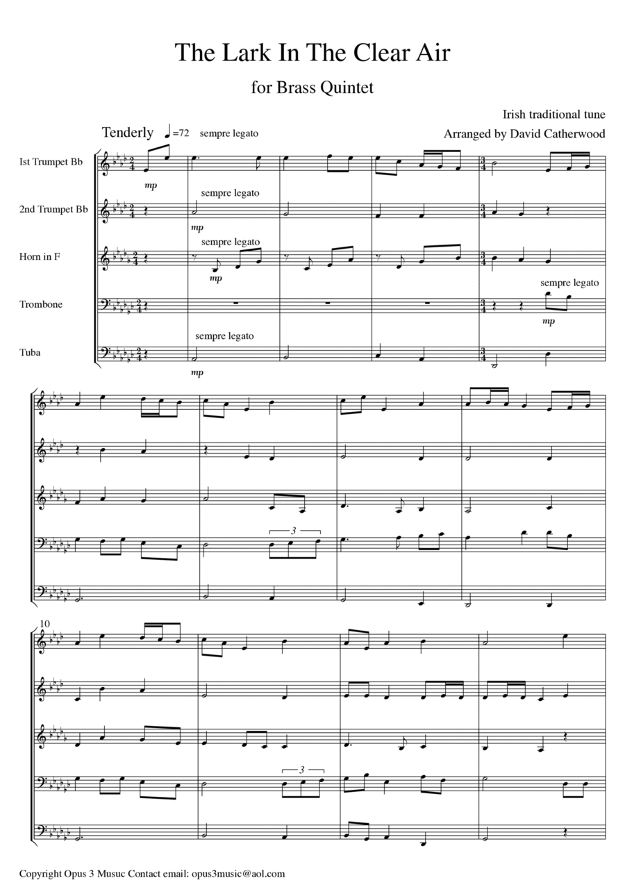 Book cover for The Lark in the Clear Air - for Brass Quintet (Irish Traditional tune arr. by David Catherwood)