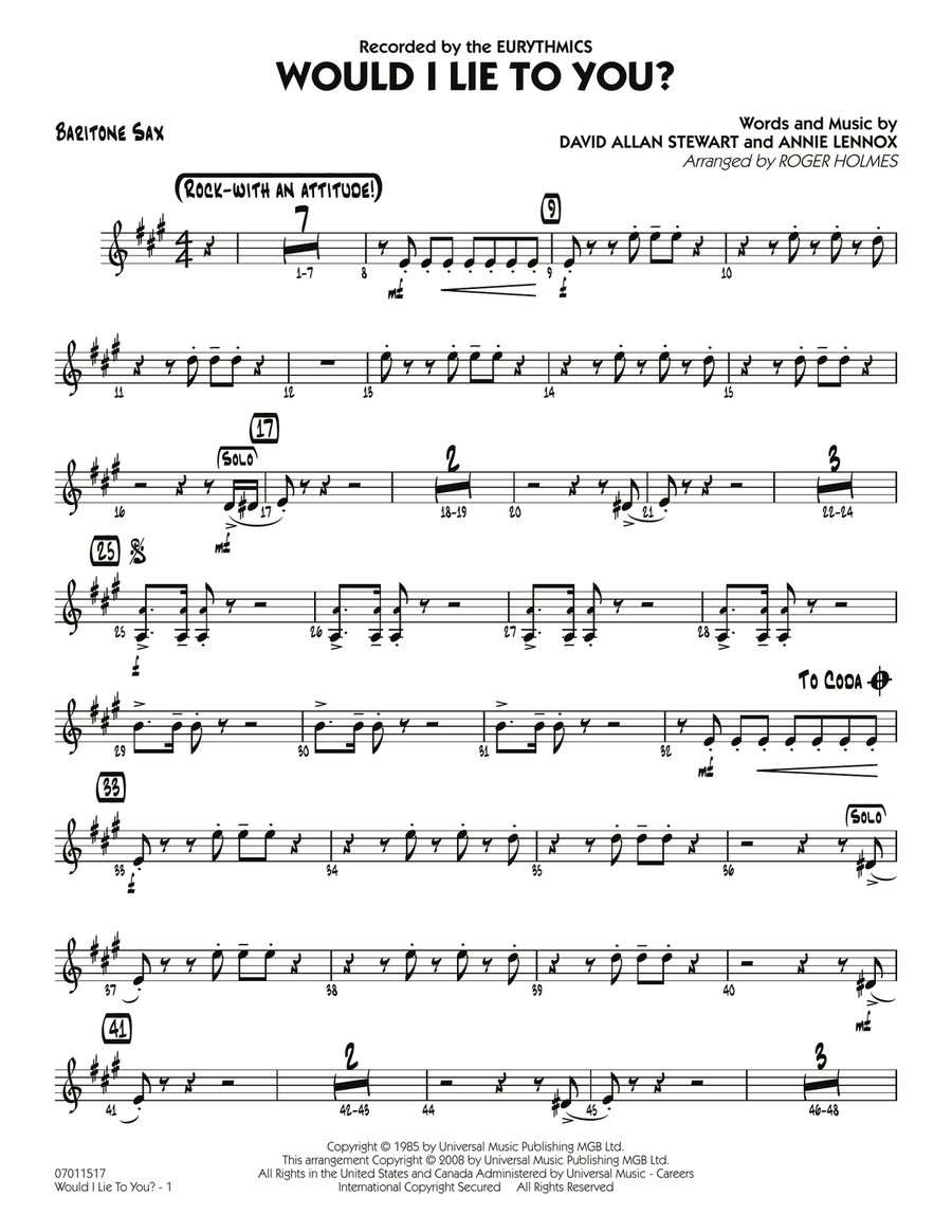 Would I Lie to You? - Baritone Sax Jazz Ensemble scores gallery preview page 1