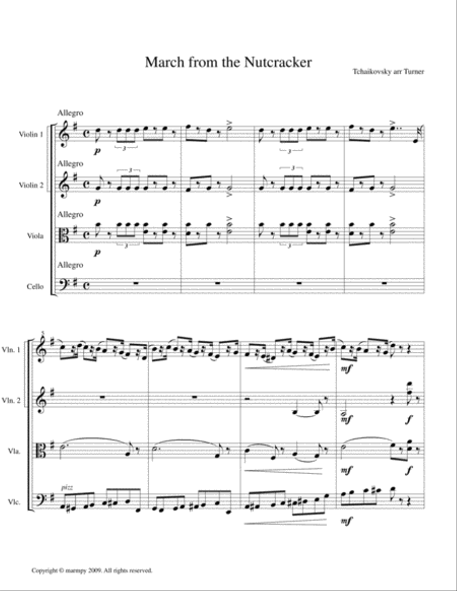March from the Nutcracker by Tchaikovsky (arranged for String Quartet) March from the Nutcracker by Tchaikovsky (arranged for String Quartet) String Quartet scores gallery preview page 1
