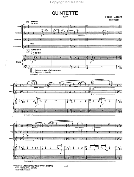 Quintette (fl. / ob. / cello / pno / perc.)