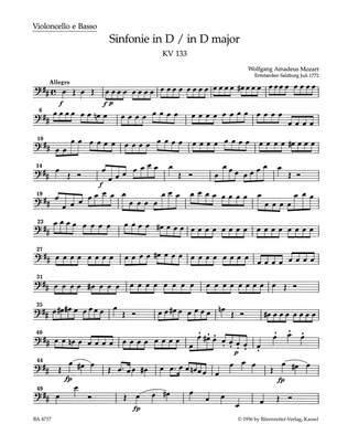 Book cover for Symphony, No. 20 D major, KV 133