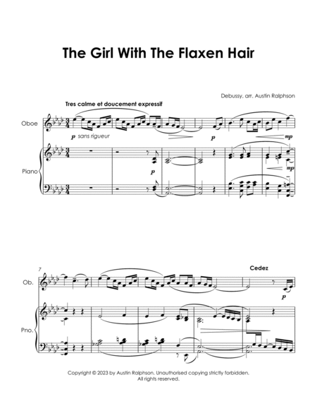The Girl With The Flaxen Hair (Debussy) - oboe and piano with FREE BACKING TRACK image number null