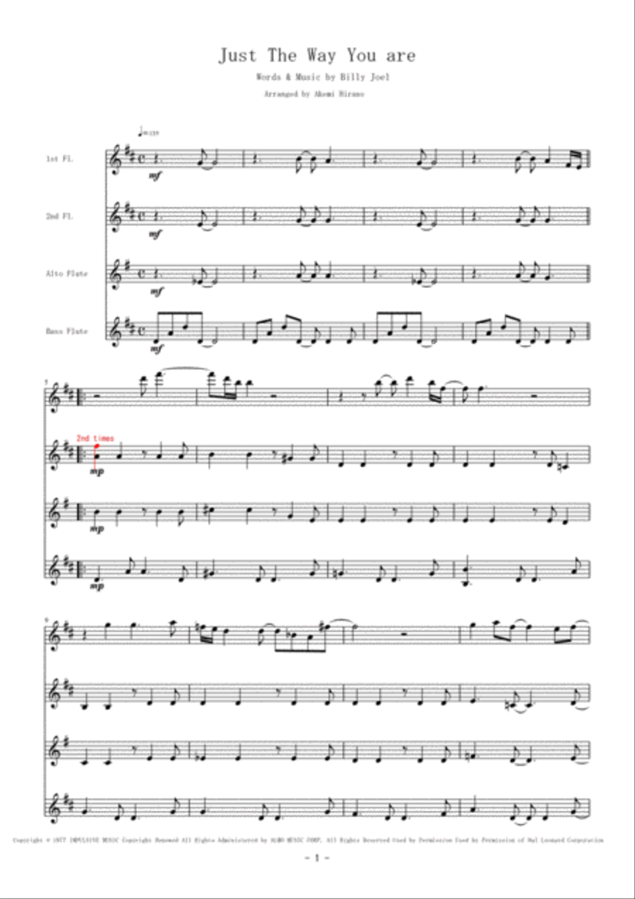 Just The Way You Are Woodwind Quintet scores gallery preview page 1