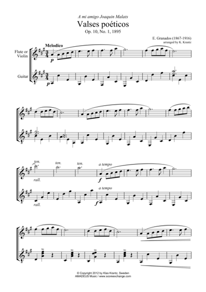 Valses poeticos Op. 10, No. 1 for violin (flute) and guitar image number null