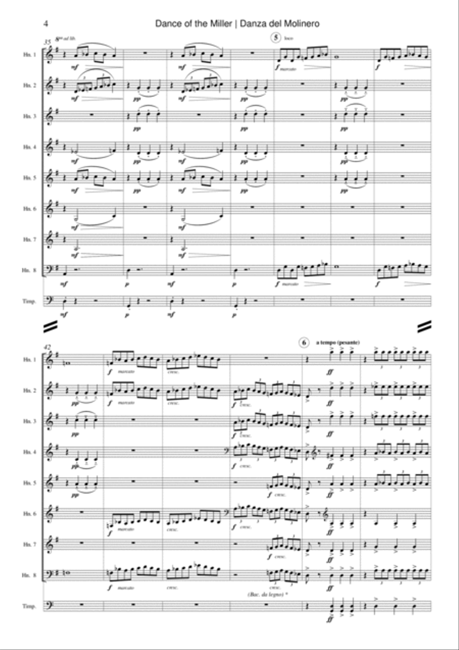 Dance of the Miller (Danza del Molinero) from from The Three-Cornered Hat Horn scores gallery preview page 4