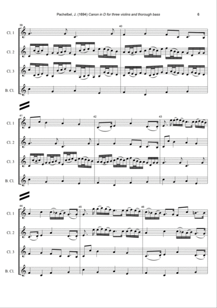 J. Pachelbel - Canon in D-dur, arr. for Clarinet Quartet Clarinet Quartet scores gallery preview page 6