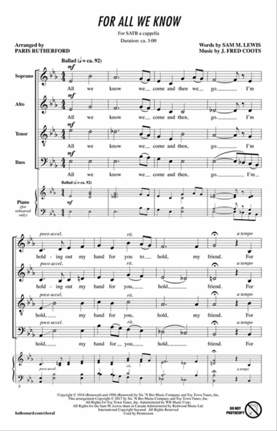 For All We Know 4-Part scores gallery preview page 2