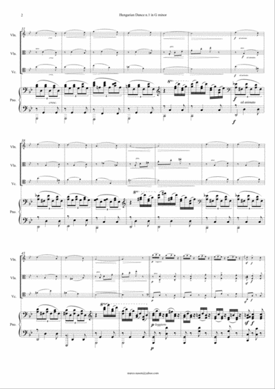 Brahms - Hungarian Dance n.1 in G minor for Piano Quartet Piano Quartet scores gallery preview page 2