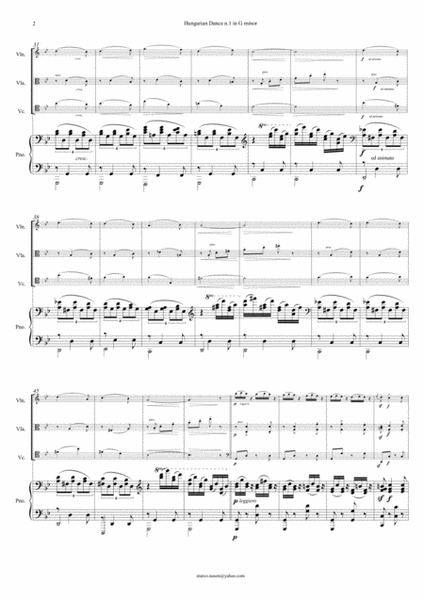 Brahms - Hungarian Dance n.1 in G minor for Piano Quartet