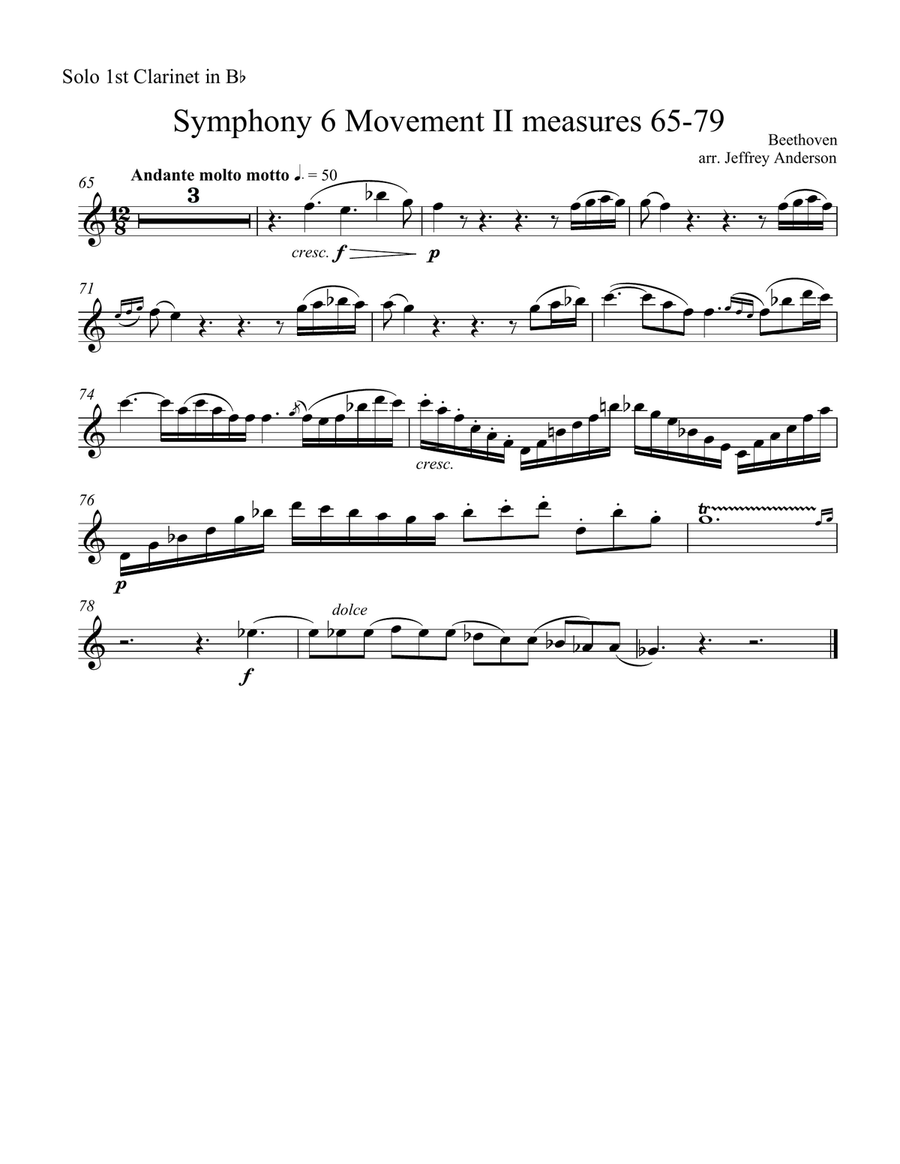 Beethoven Symphony 6 Movement II Clarinet Solo Arrangement Woodwind Ensemble scores gallery preview page 5