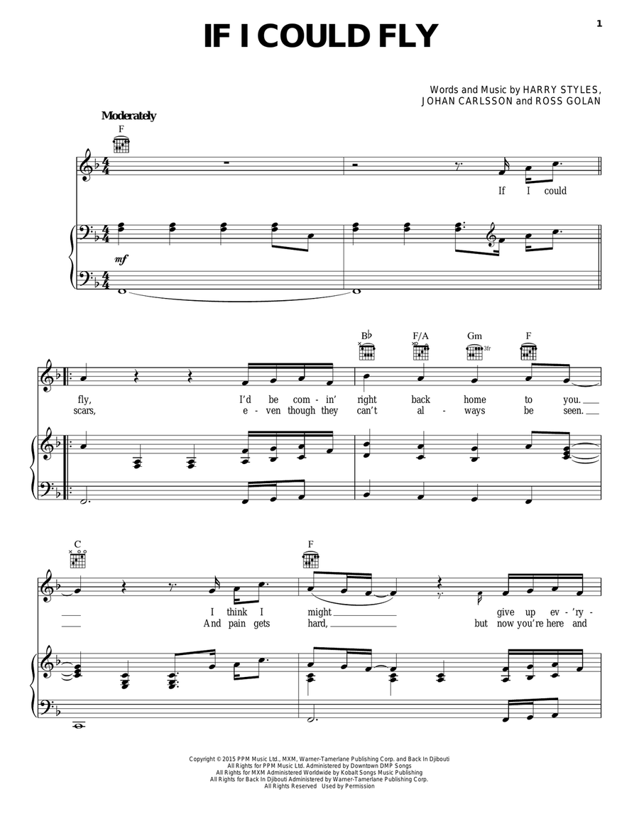 If I Could Fly Piano, Vocal, Guitar scores gallery preview page 1
