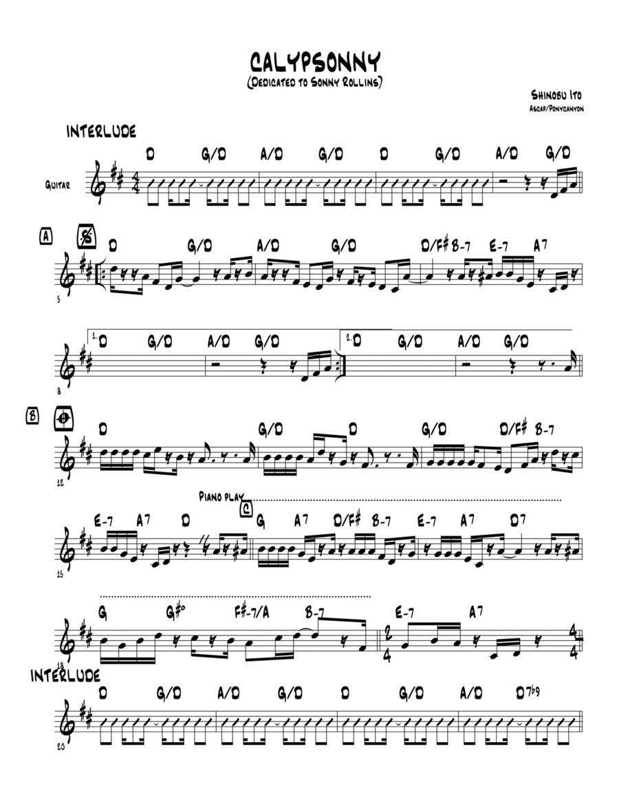 CALYPSONNY Piano scores gallery preview page 1