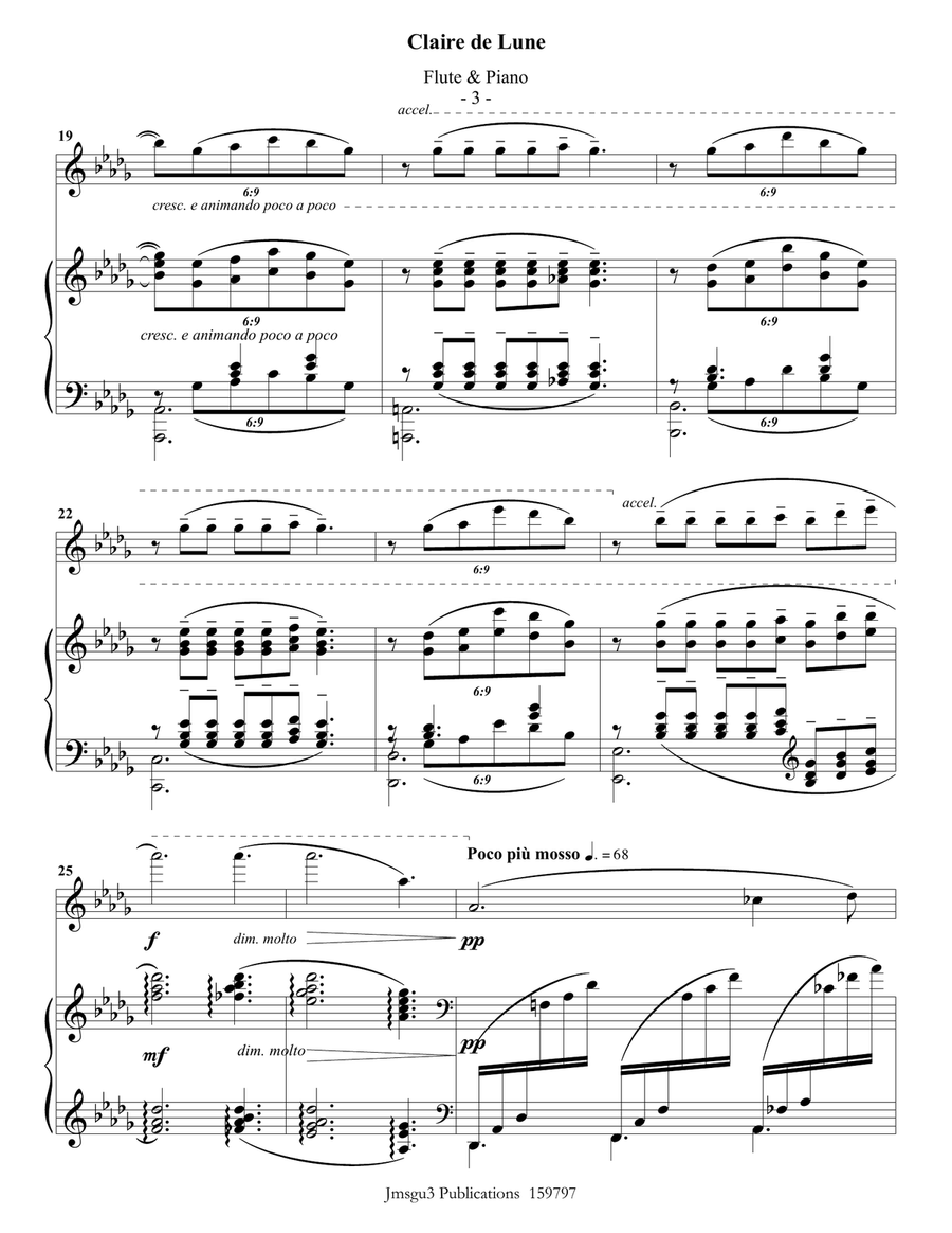 Debussy: Claire de Lune for Flute & Piano Flute Solo scores gallery preview page 3