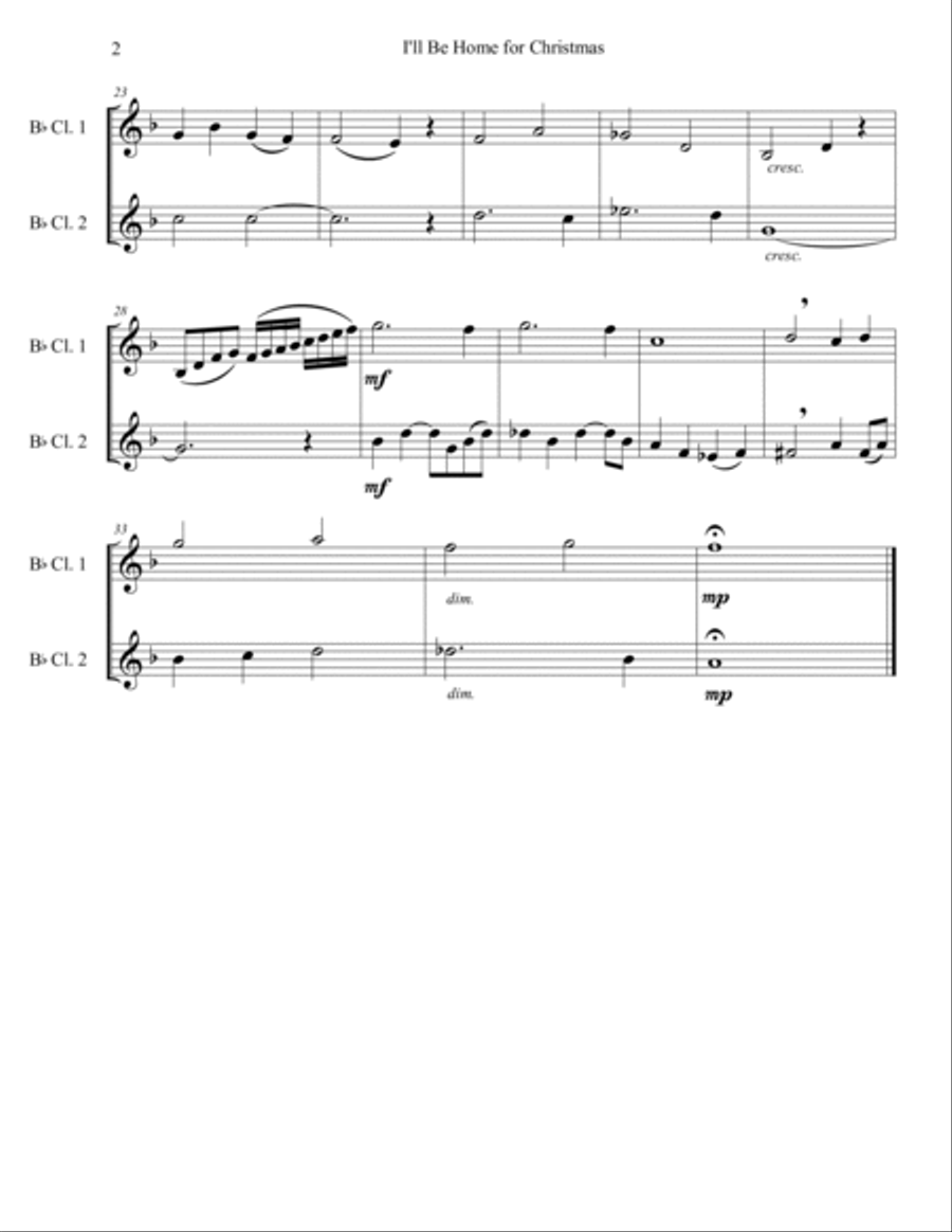 I'll Be Home For Christmas Clarinet Duet scores gallery preview page 3
