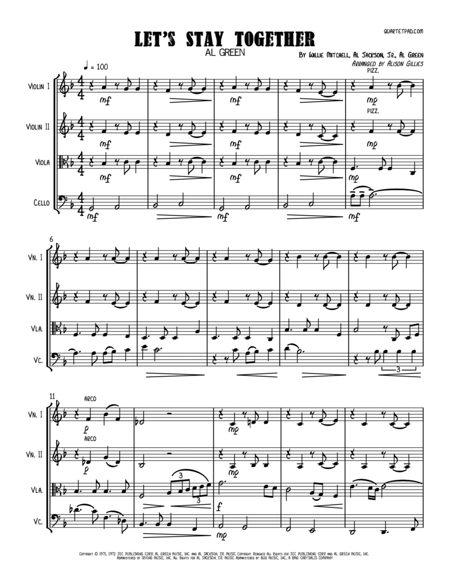 Let's Stay Together String Quartet scores gallery preview page 1
