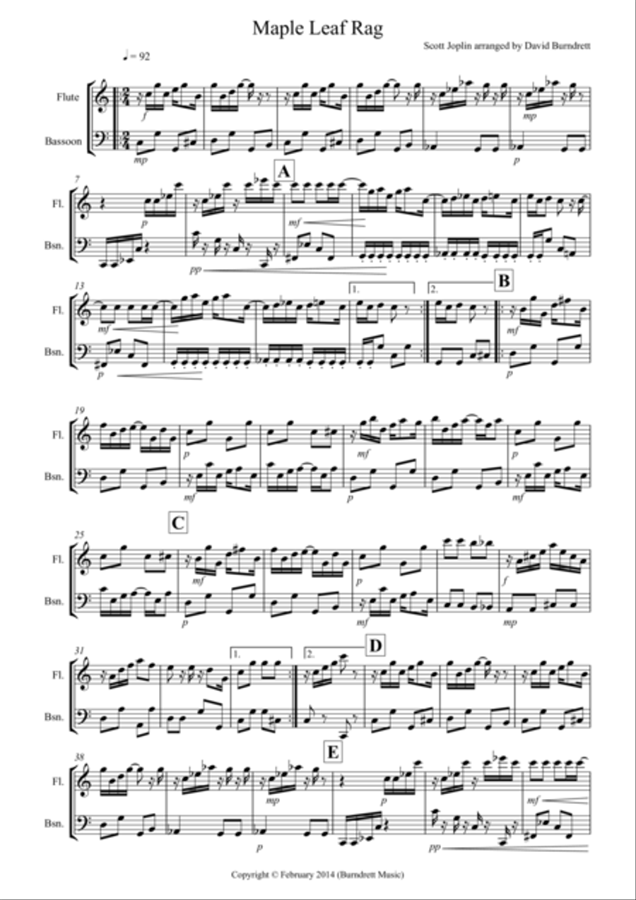 Maple Leaf Rag for Flute and Bassoon Duet Woodwind Duet scores gallery preview page 1