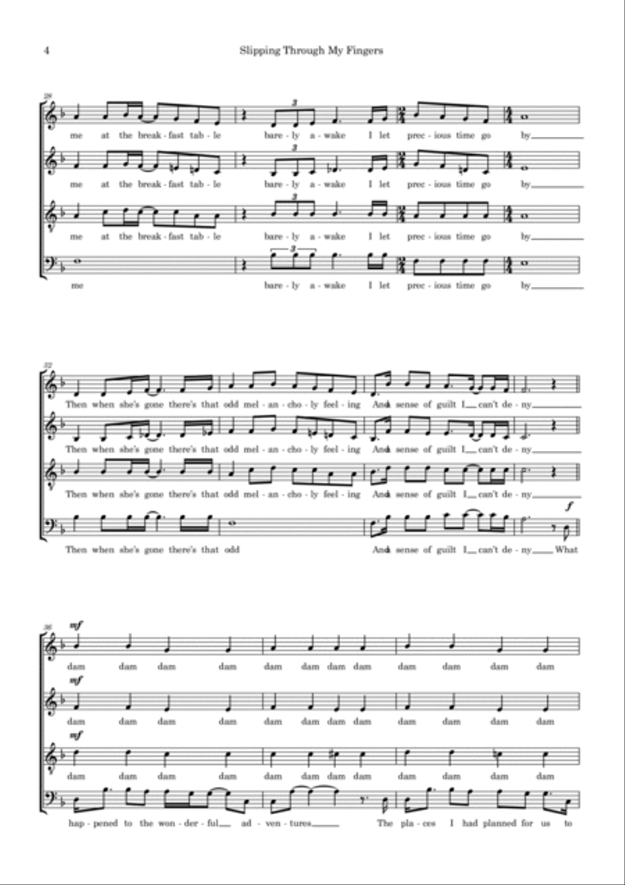 Slipping Through My Fingers 4-Part scores gallery preview page 4