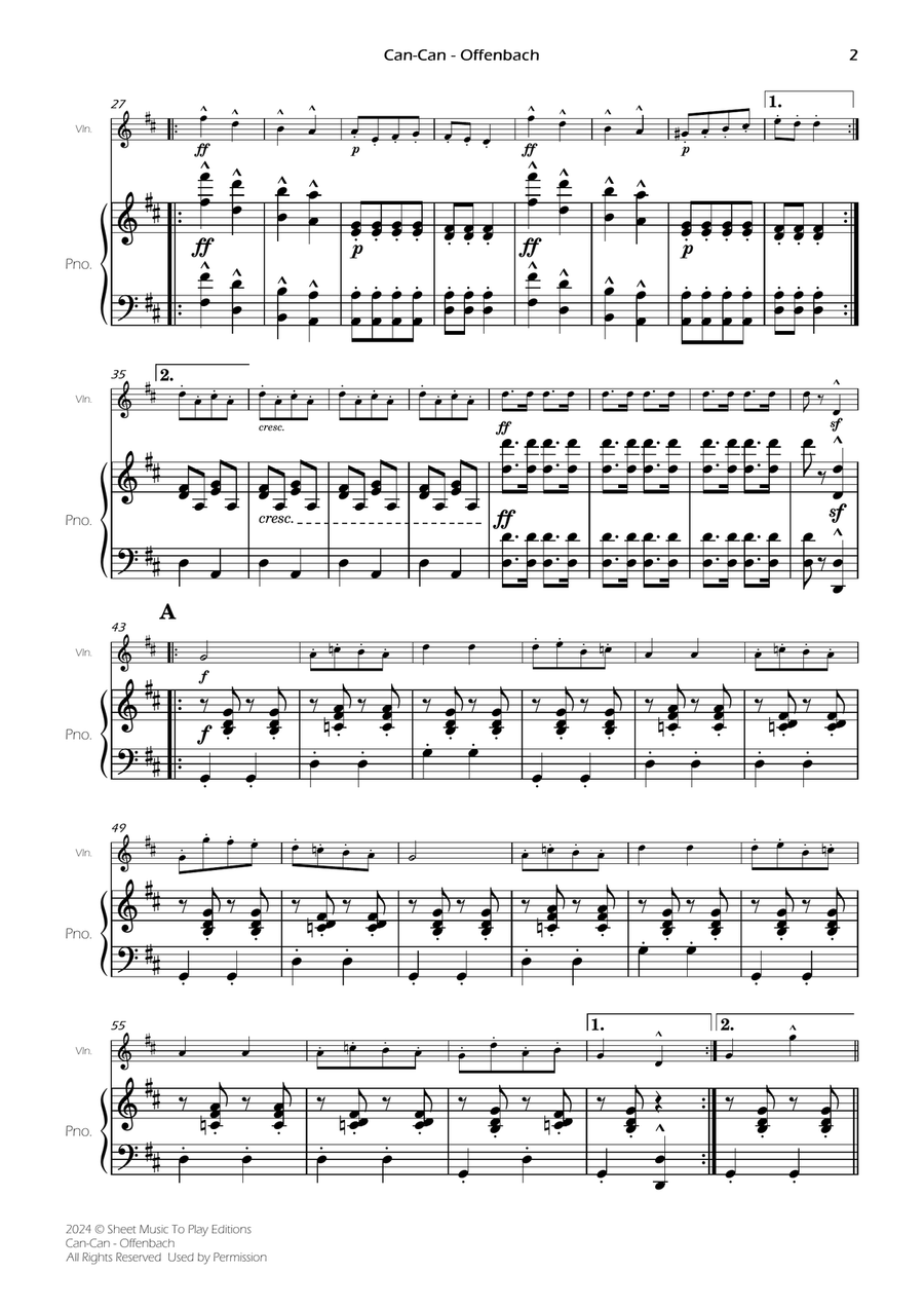 Offenbach - Can-Can - Violin and Piano (Full Score) Violin Solo scores gallery preview page 2