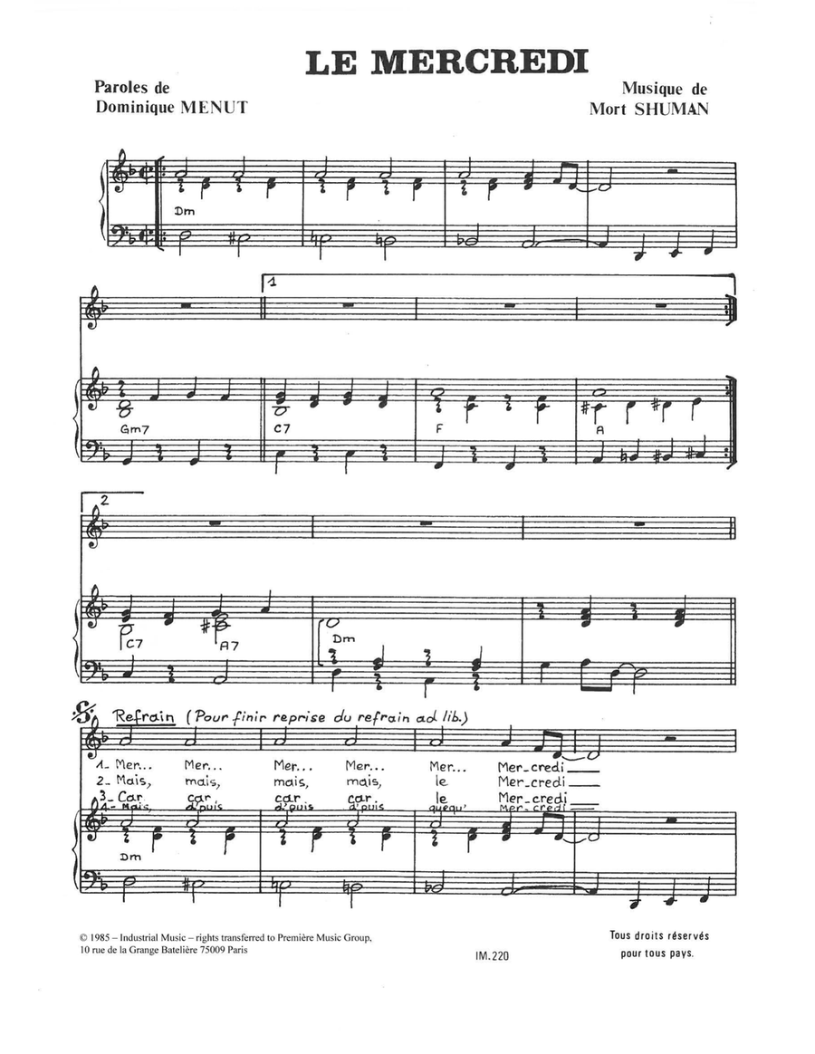 Le Mercredi Piano, Vocal scores gallery preview page 1