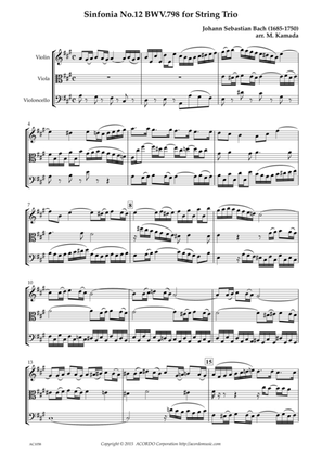 Sinfonia No.12 BWV.798 for String Trio
