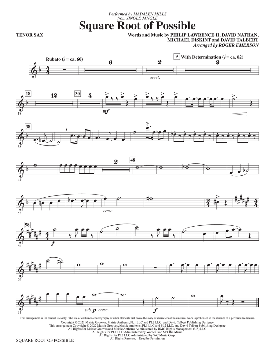 Square Root of Possible (from Jingle Jangle) (arr. Roger Emerson) - Tenor Saxophone