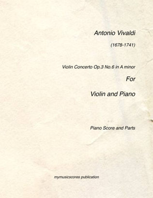 Book cover for Vivaldi Violin Concerto Op.3 No.6 for Violin and Piano