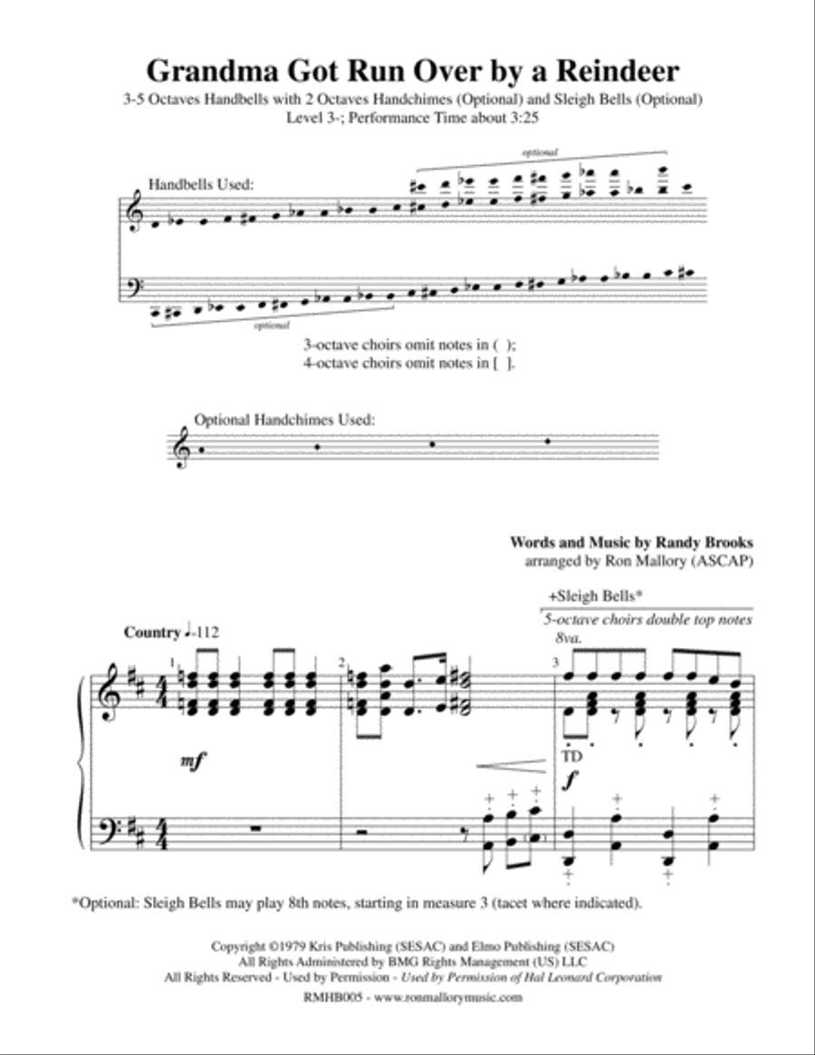 Grandma Got Run Over By A Reindeer Handbell Choir scores gallery preview page 3