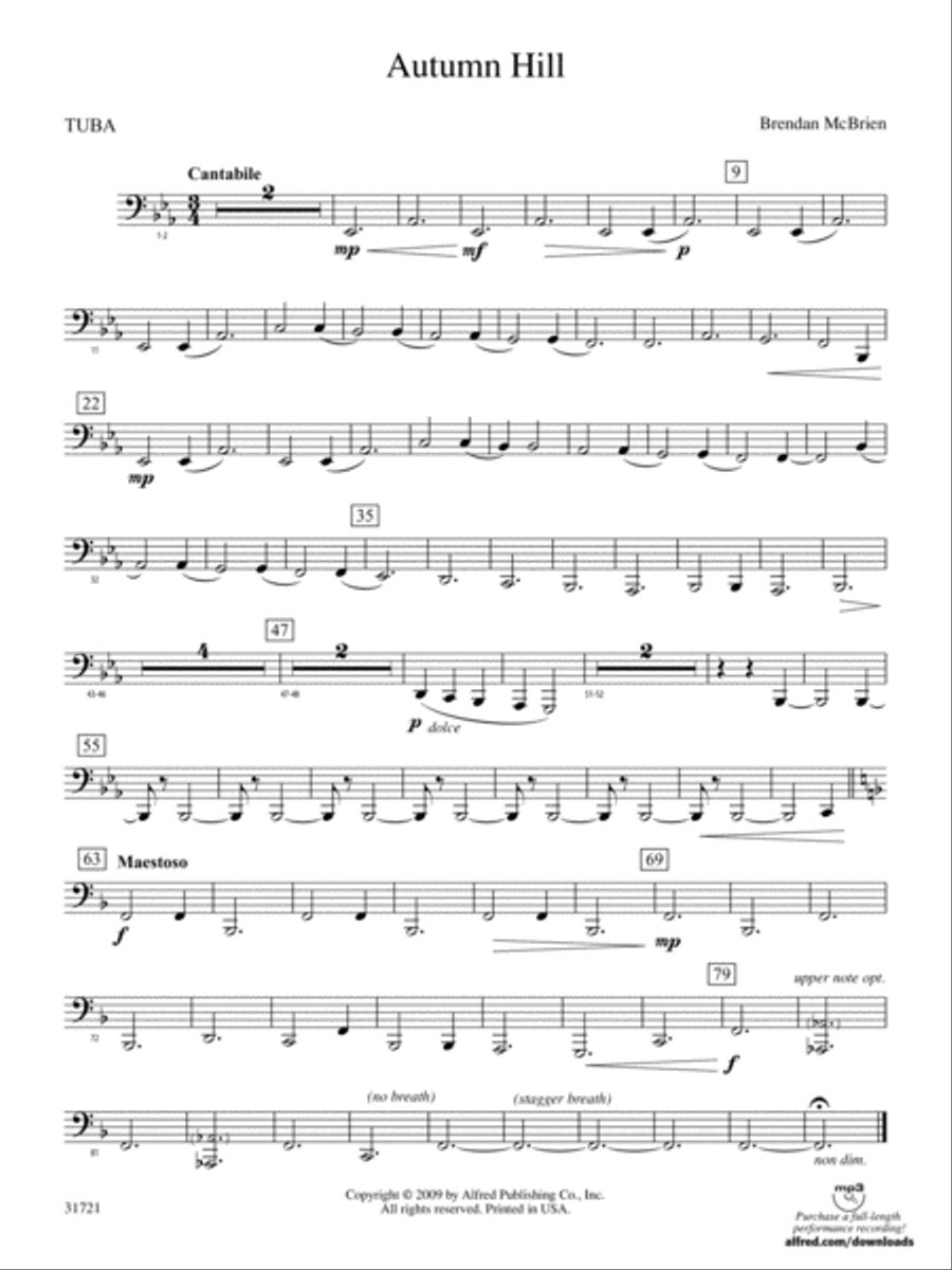 Autumn Hill: Tuba Autumn Hill: Tuba Concert Band scores gallery preview page 1