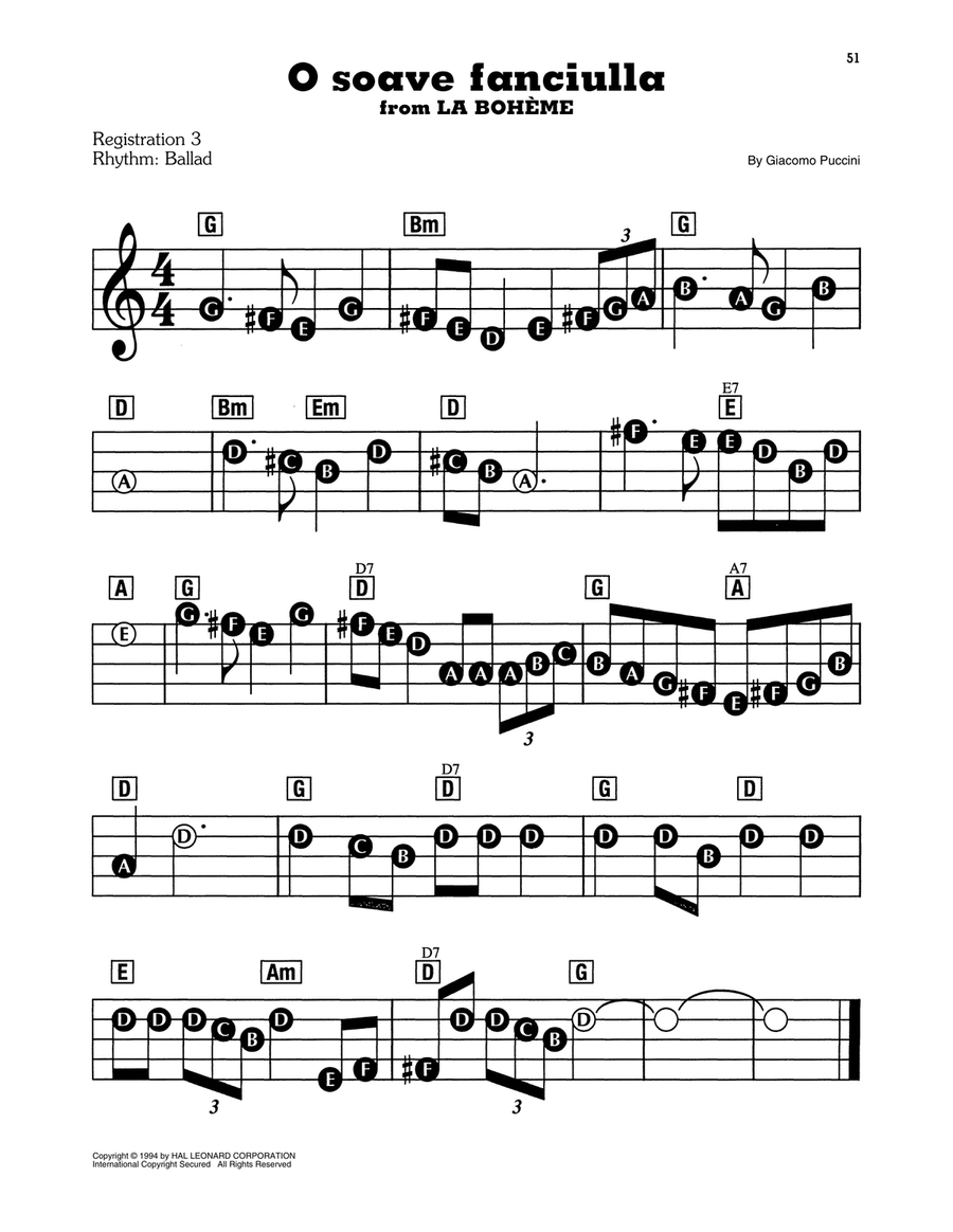 O Soave Fanciulla Electronic Keyboard scores gallery preview page 1