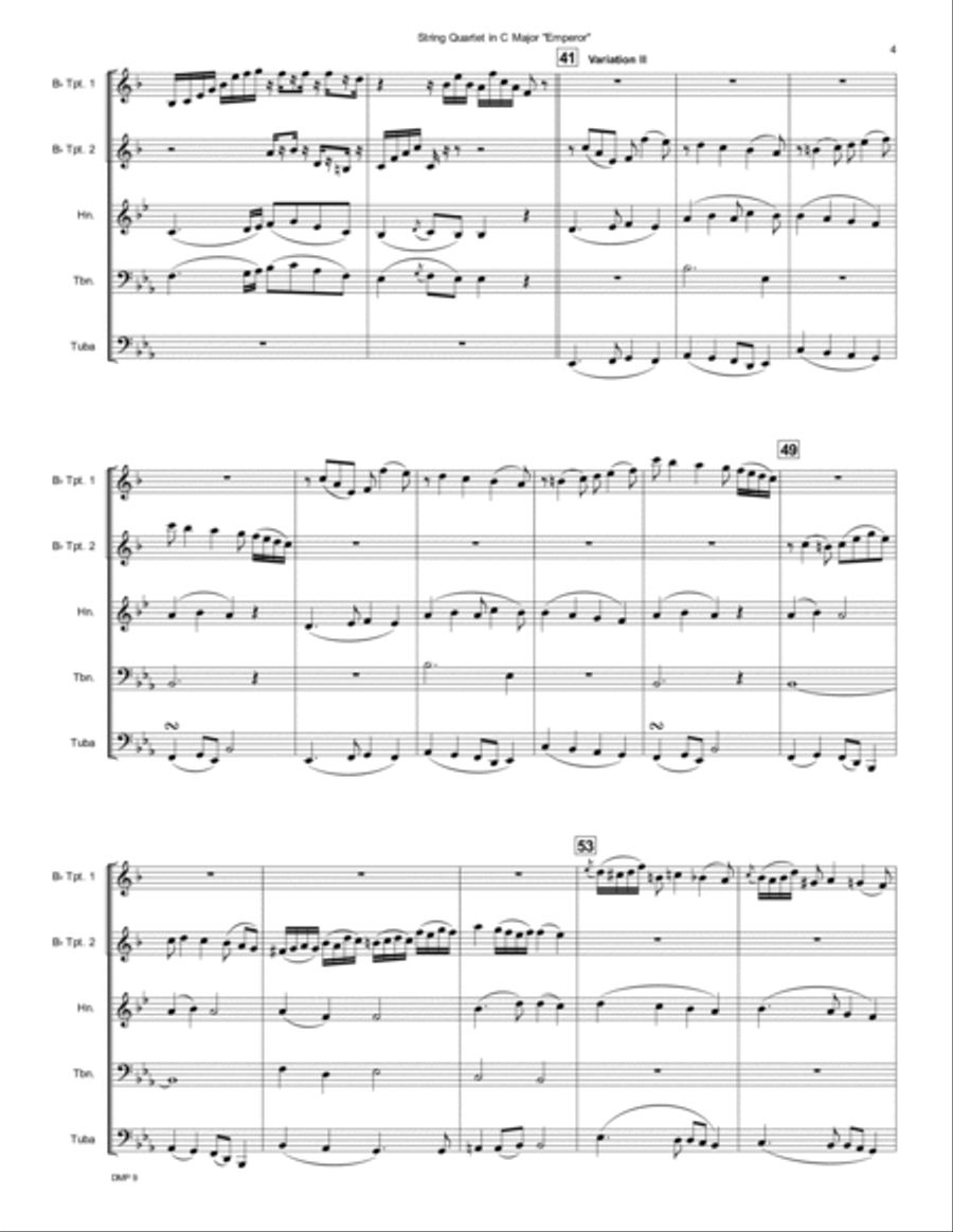 Emperor String Quartet, op. 76, no. 3, Second Movement String Quartet scores gallery preview page 5
