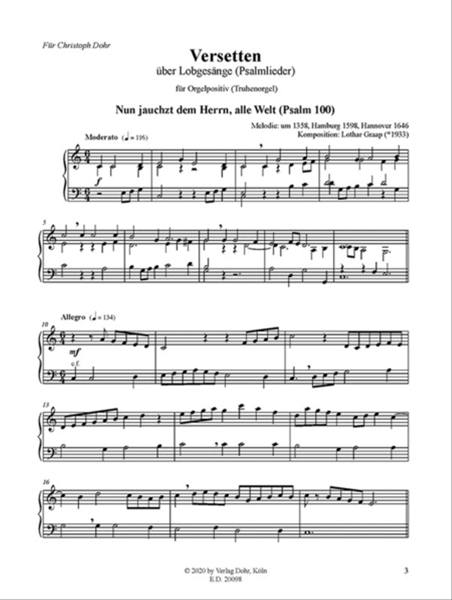 Versetten über Lobgesänge (Psalmlieder) für Orgelpositiv (Truhenorgel) (2019) Organ scores gallery preview page 2